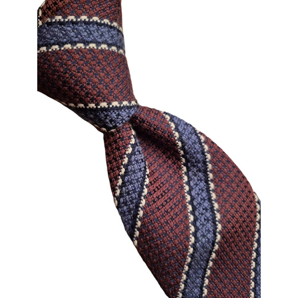 Charles Tyrwhitt Mens Silk Wool Blend Textured Striped Tie Burgundy Blue London